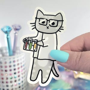 Scientist Cat Vinyl Sticker – Cute Waterproof Sticker for Laptops, Tumblers & Cars