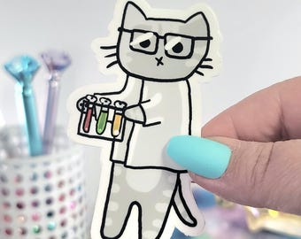 Scientist Cat Vinyl Sticker – Cute Waterproof Sticker for Laptops, Tumblers & Cars