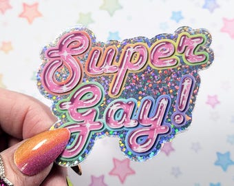 Super Gay Holographic Glitter LGBTQ Pride Vinyl Sticker
