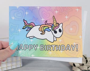 Rainbow Unicorn Birthday Card – Whimsical Magical Greeting (7" x 5")