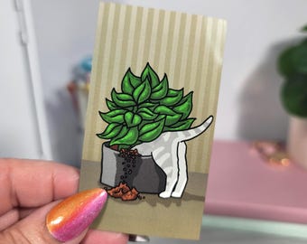 Naughty Plant Grey Cat Fridge Magnet