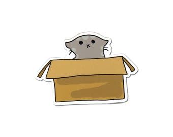 Cute Cat Vinyl Sticker, Kitty in a Box, Cute Sticker, Car Sticker, Bumper Sticker, Laptop Decal, Skateboard Sticker, Playful Cat, Gray Cat