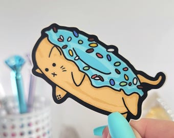 Donut Cat Vinyl Sticker – Waterproof Decal for Laptops, Cars, Tumblers