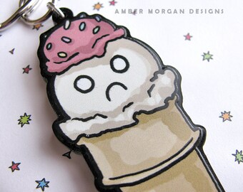 CLEARANCE Cute Food Keychain, Ice Cream Cone Keychain, Cute Keychain, Funny Keychain, Dessert Key chain, Funny key chain, Cute food, Kawaii