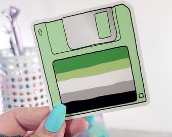 Aromantic Pride Flag Floppy Disk Vinyl Sticker
