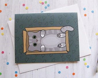 Cat in a Box Greeting Card Cat Card Funny Greeting Card Cute Note Cats in Boxes Silly Cat Lover Favorite Person Boyfriend Girlfriend