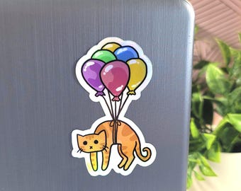 Holographic Balloon Cat Sticker – Waterproof Outdoor Vinyl Decal