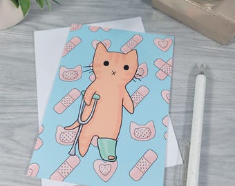 Orange Cat Get Well Card – Funny Injured Feline Greeting, Blank Inside
