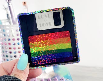 Rainbow Pride Floppy Disk Glitter Vinyl Sticker