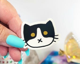 Black and White Tuxedo Cat Face Outdoor Vinyl Sticker