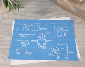 Cat Blueprints Funny Any Occasion Greeting Card