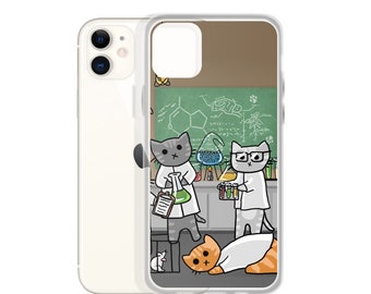 Science Cat Case for iPhone, Fun Phone Case, Funny Cats, Cat Lover Gift, cute cats, geek, scientist, chemist, biology, pharmacy, college