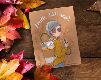 Miss Lily Shades Hustle starts here Autumn Postcard