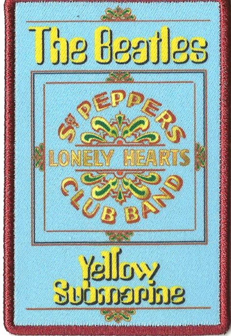 BEATLES yellow submarine band in stripes embroidered printed ironsew on patch 9 x 8 centimetres 3.5 x 3.25 inches brand NEW