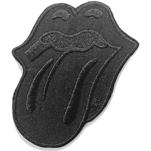 ROLLING STONES classic tongue black SHAPED embroidered sew/iron on patch 7.5 centimetres / 3 inches - official - mint condition brand new