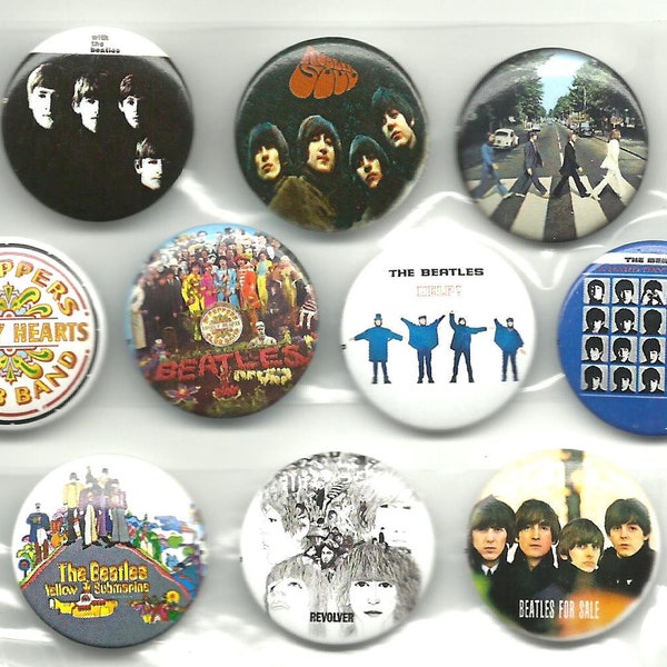 BEATLES albums - retro VINTAGE bunch of 10 button badges - mint condition brand new