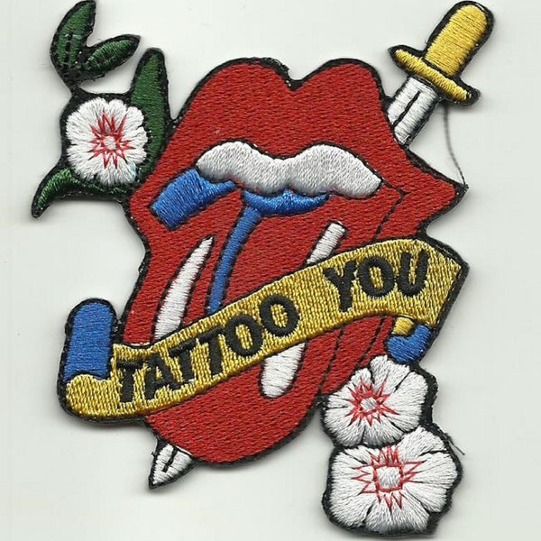 ROLLING STONES tattoo you medium SHAPED embroidered sew/iron on patch 8.5 centimetres / 3.25 inches - mint condition brand new