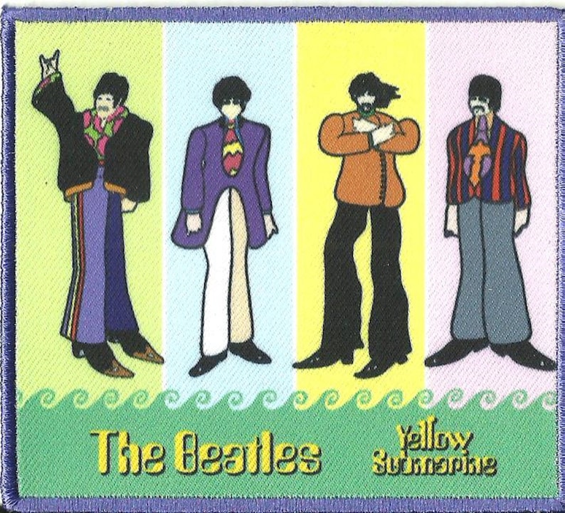 BEATLES yellow submarine band in stripes embroidered printed ironsew on patch 9 x 8 centimetres 3.5 x 3.25 inches brand NEW