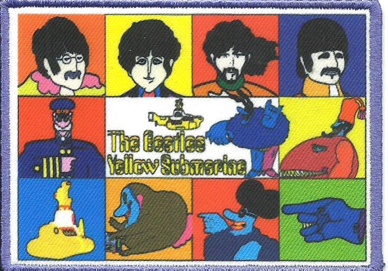 BEATLES yellow submarine band in stripes embroidered printed ironsew on patch 9 x 8 centimetres 3.5 x 3.25 inches brand NEW