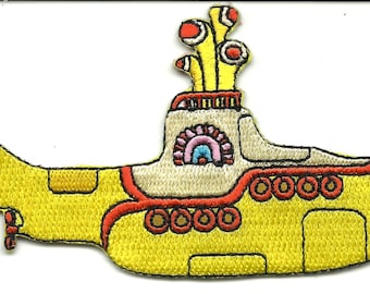 BEATLES yellow submarine  - shaped - embroidered sew/iron on patch 10 centimetres / 4 inches LARGE - mint condition brand new/unused
