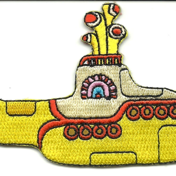 BEATLES yellow submarine  - shaped - embroidered sew/iron on patch 10 centimetres / 4 inches LARGE - mint condition brand new/unused