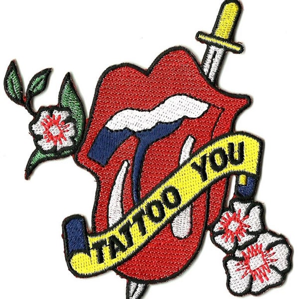 ROLLING STONES tattoo you SHAPED embroidered sew/iron on patch 10 centimetres / 4 inches - mint condition brand new