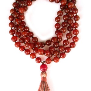 Carnelian 108 Bead Stone Hand Knotted Mala Prayer Necklace