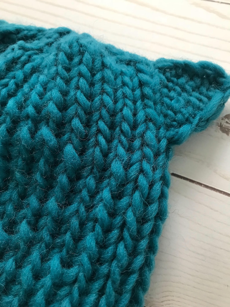 Hand Knit chunky wool petrol blue CAT ears beanie wirh tiny ears scull cap winter accessory gift