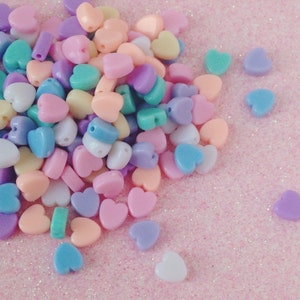 8mm Kawaii Pastel Rainbow Heart-Shaped Beads - 50 piece set