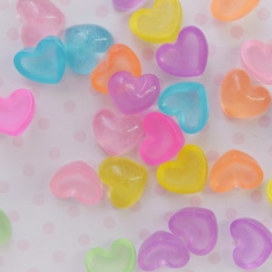 12mm Bright Rainbow Heart Shimmer Glitter Kawaii Candy Color Flatback Resin  Decoden Cabochon- 10 piece set