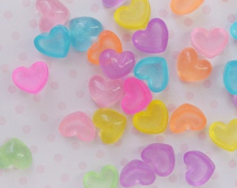 12mm Bright Rainbow Heart Shimmer Glitter Kawaii Candy Color Flatback Resin  Decoden Cabochon- 10 piece set