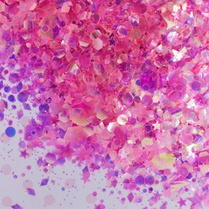 Kawaii Stern Hexagon Diamant Gemischte Größe und Form Irisierende Holographische Klare Rosa Glitzer Harz Liefert Nail Art Decoden Slime - 5 Gramm