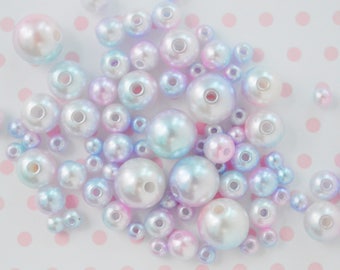 4mm-10mm Pastel Purple Pink Blue Kawaii Pearl Beads - set of 200