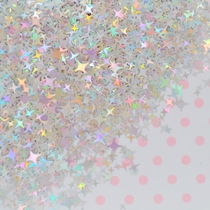 2-5mm Kawaii Holographic Metallic Silver 4 Point Star Glitter Resin Supplies Nail Art Decoden Slime - 5 grams