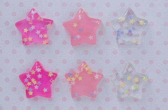 Golden Star Cabochons with Star Glitter | Resin Star Cabochon with Confetti  | Glittery Decoden Pieces | Shimmer Embellishment | Kawaii Crafts | Bling
