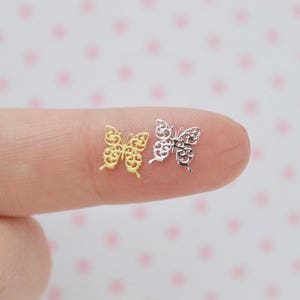7mm Kawaii Metallic Gold or Silver Filigree Butterfly Metal Glitter Resin Supplies Nail Art Decoden Slime - set of 50