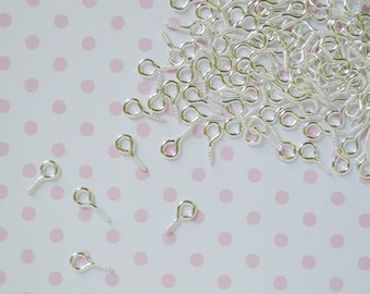 8mm Small Silver Eye Screw Bails Jewelry Supplies - set of 50