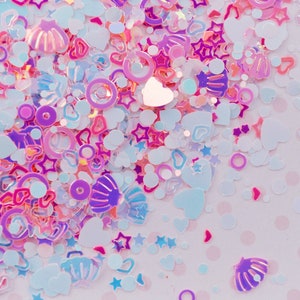 Kawaii Roze Blauw Wit Iriserende Mix Vorm Zeeschelp Holle Ster Hart Dot Confetti Glitter Hars Benodigdheden Nail Art Decoden Slime - 10 gram