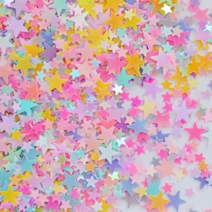 4-7mm Kawaii Pastel Rainbow Iridescent Mix Size Star Pop Kei Party Kei Fairy Kei Glitter Resin Supplies Nail Art Decoden Slime - 10 grams