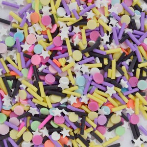かわいいパステルレインボーとブラックスタードット人工ポリマー粘土スプリンクルグリッター樹脂用品ネイルアートデコデンスライム-10グラム