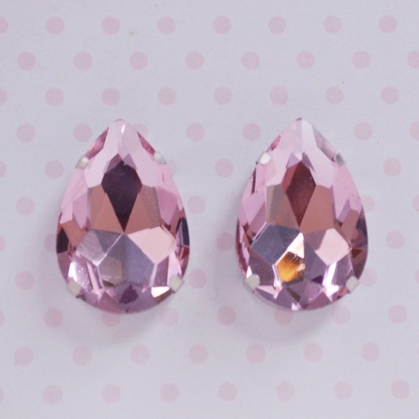 30mm HUGE Pastel Pink Teardrop Diamond Sew On Flatback Glass Rhinestone Cabochons Ab Jelly Iridescent Gem -  set of 2