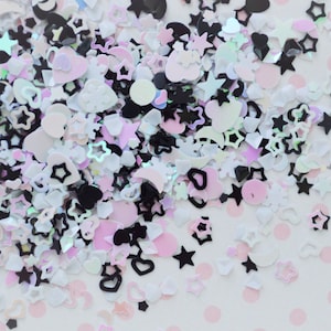 Preto e branco iridescente pastel gótico assustador fofo coração estrela lua mistura em forma glitter resina suprimentos nail art decoden slime - 10g