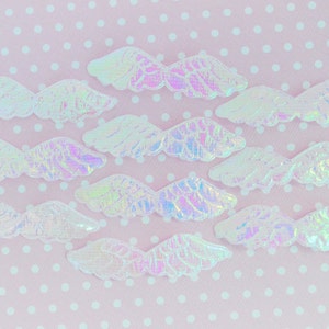Alas de ángel kawaii blancas iridiscentes de 60 mm - Juego de 10 piezas