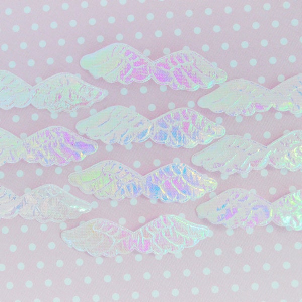 60mm Iridescent White Angel Wings Kawaii Applique - 10 piece set