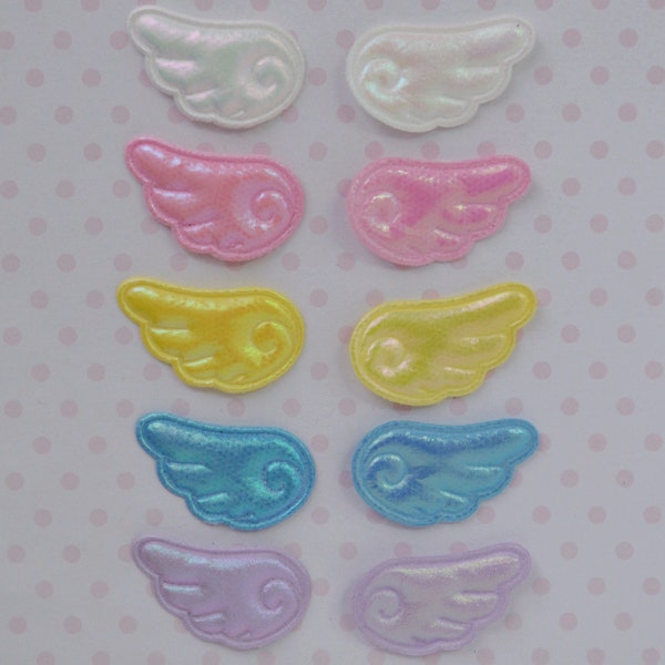 30mm Pastel Pearlescent Rainbow Wing Angel Fairy Bird Wings Kawaii Appliqué - set of 10