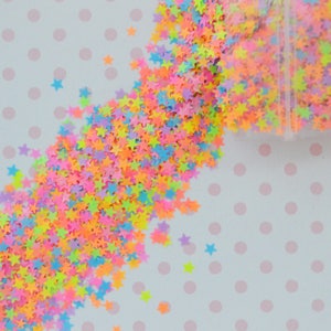 3mm Kawaii Neon Rainbow Star Mix Glitter Resin Supplies Nail Art Decoden Slime 5 grams image 2