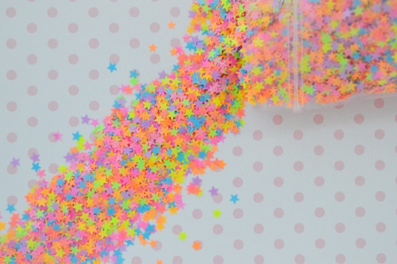 3mm Kawaii Neon Rainbow Star Mix Glitter Resin Supplies Nail Art Decoden Slime 5 grams image 2