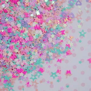 Kawaii Pink Purple Green Iridescent Mix Shape Hollow Star Butterfly Flower Diamond Glitter Resin Supplies Nail Art Decoden Slime - 5 grams