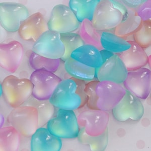 11mm Iridescent Pastel Rainbow Heart Yume Kawaii Bright Charms Flatback Resin Decoden Cabochons - set of 10