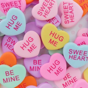 21mm Kawaii Pastel Pink Multi Rainbow Conversation Heart Cabochons Valentine Candy Cute Sweet Lolita Decoden Charms- 5 piece set
